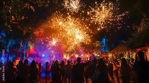 Festival of Lights celebration with sparklers, vibrant colors lighting the night photo