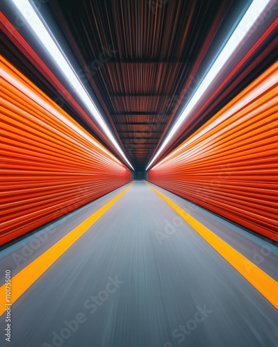 Wallpaper Mural A vibrant, perspective view of a tunnel with orange walls and bright lights, creating a dynamic and modern atmosphere. Torontodigital.ca