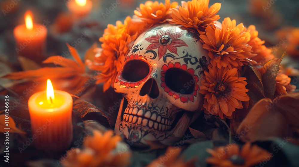 Sugar Skull Marigolds Candles Day of the Dead Sugar Skull Marigolds Candles Day of the Dead