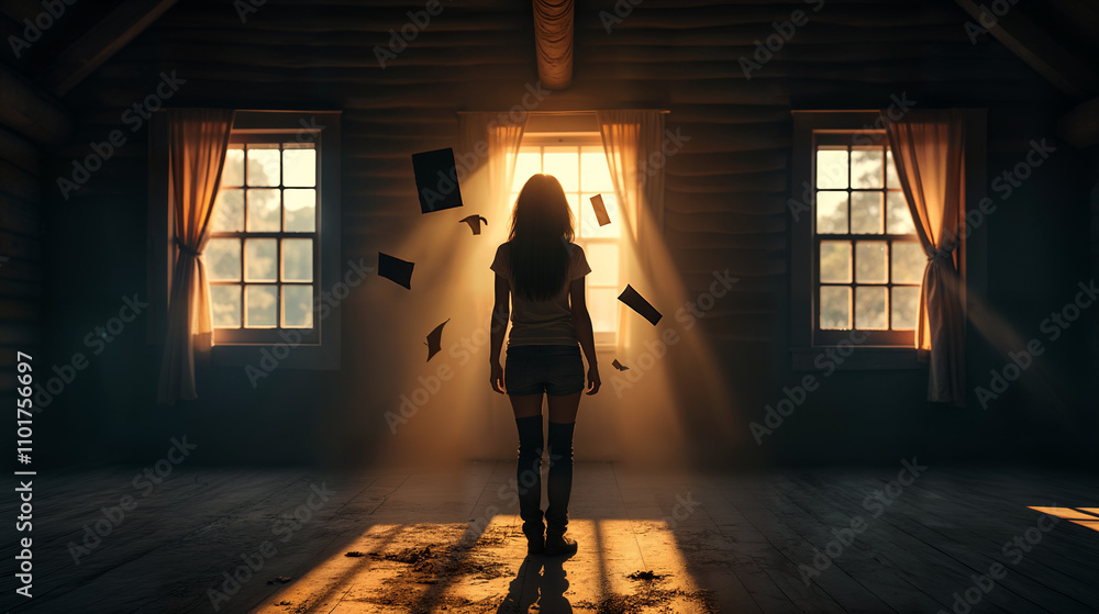 Mysterious Silhouette in a Wooden House Mysterious Silhouette in a Wooden House