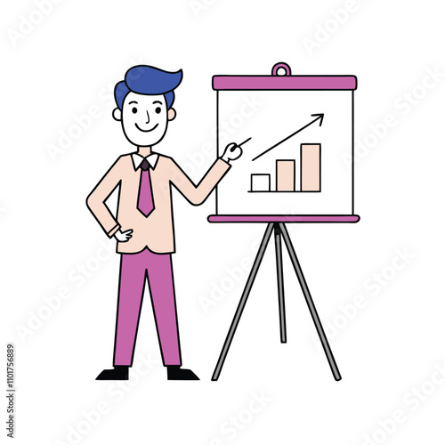 Man Presenting Proposal with Flip Chart Illustration.