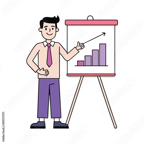 Man Presenting Proposal with Flip Chart Illustration.