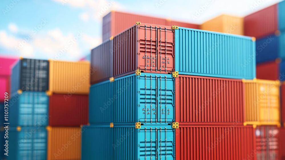 Stacks of containers, global supply chain, 3D illustration Stacks of containers, global supply chain, 3D illustration