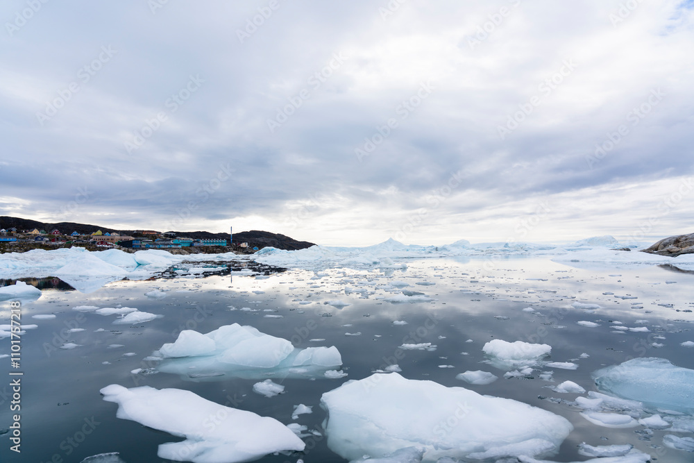 Obraz premium Aerial of the Ilulissat Icefjord, UNESCO World Heritage Site, Western Greenland, Denmark, Polar Regions