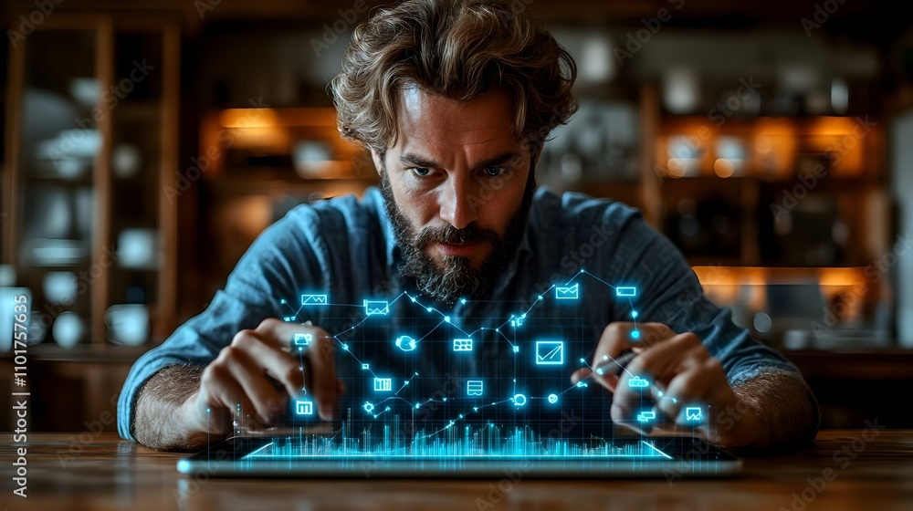 Close Up Portrait Digital Marketer Analyzing Social Media Metrics Tablet Copy Space Strategic Decision Making Close Up Portrait Digital Marketer Analyzing Social Media Metrics Tablet Copy Space Strategic Decision Making