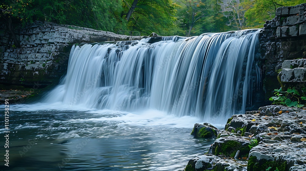 A breathtaking view of a waterfall, showcasing the power and beauty of nature A breathtaking view of a waterfall, showcasing the power and beauty of nature
