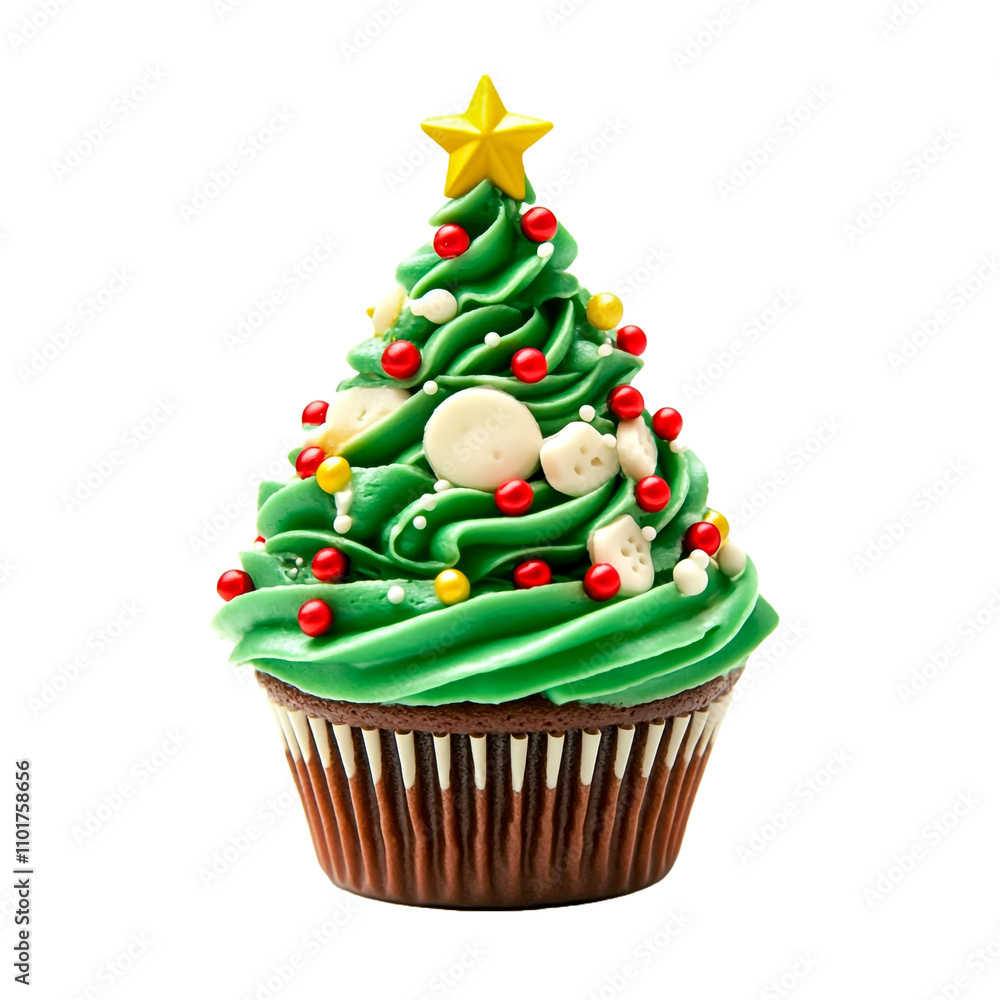 Christmas tree cupcake isolated on transparent background. Christmas tree cupcake isolated on transparent background.