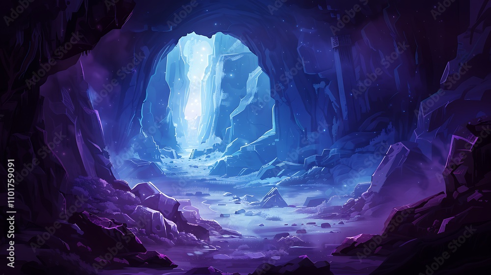 A mystical cave illuminated by a bright light, creating an enchanting atmosphere with rocky textures. A mystical cave illuminated by a bright light, creating an enchanting atmosphere with rocky textures.