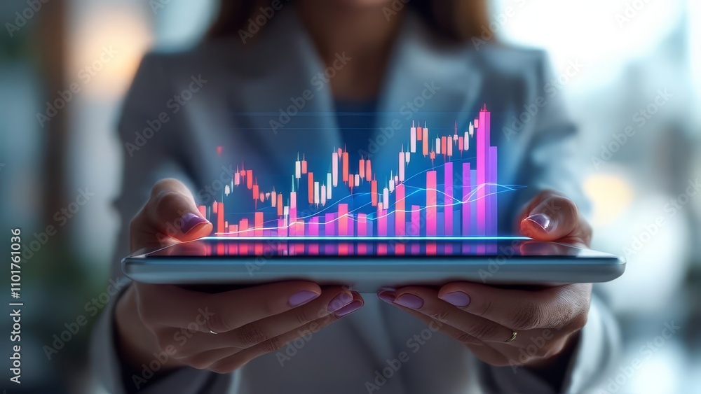 A driven executive reviews market trends on a tablet. A driven executive reviews market trends on a tablet.