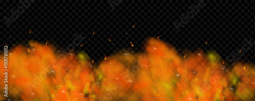 Orange magic fog. Yellow smoke with glowing particles. Colored powder with explosion effect.