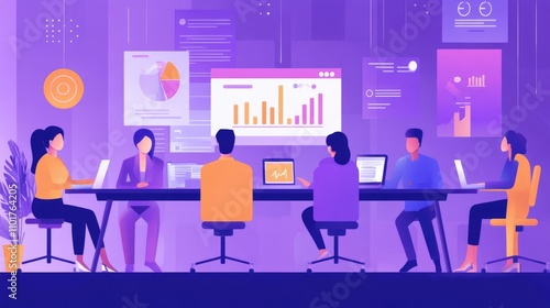 Collaborative Business Meeting with Data Visualization in Office Space