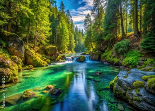 Panoramic View of Battle Ax Creek in Opal Creek Scenic Recreation Area, Oregon's Lush Forests and Scenic Beauty