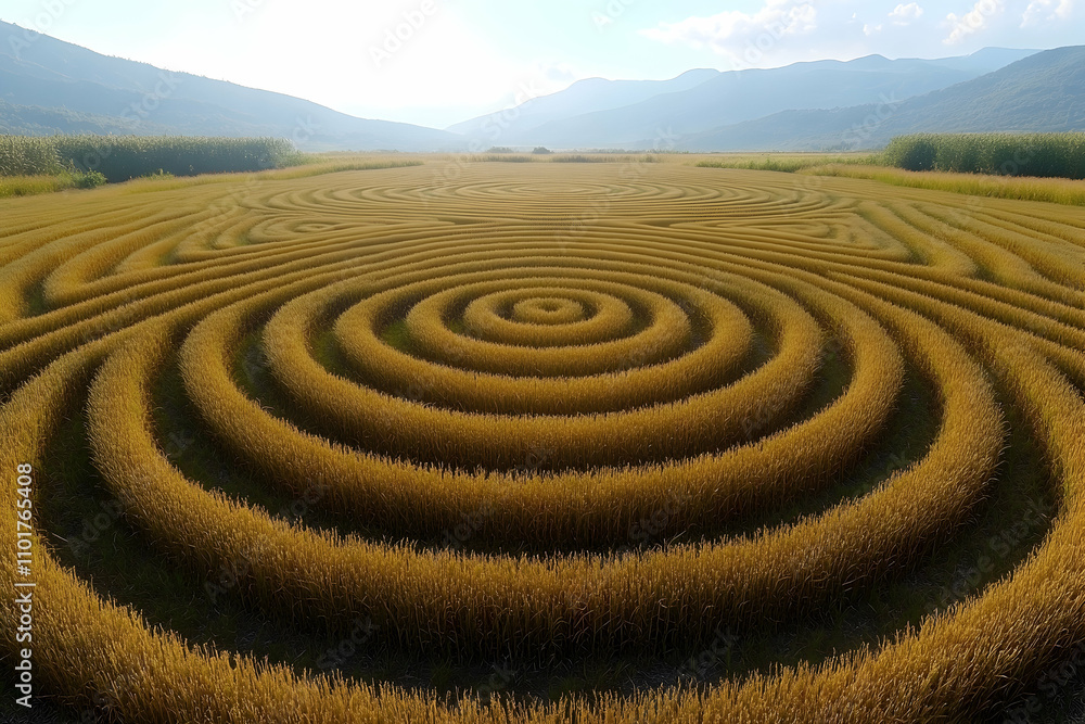 Aerial view of concentric circles in a golden field. Aerial view of concentric circles in a golden field.