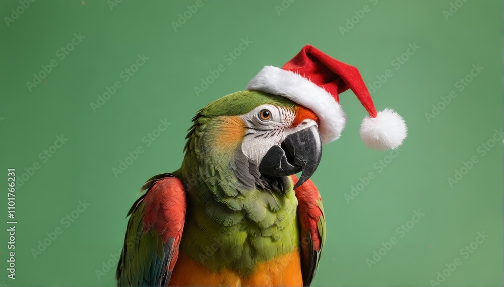 Fototapeta premium Photo of a parrot dressed up to welcome Christmas