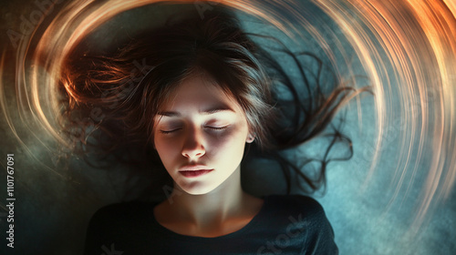 Serene Woman Sleeping  Abstract Light Trails  Peaceful Dreams
