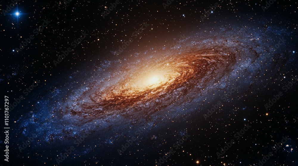 Naklejka premium The Milky Way Galaxy, viewed edge-on, showcasing its spiral arms and central bulge