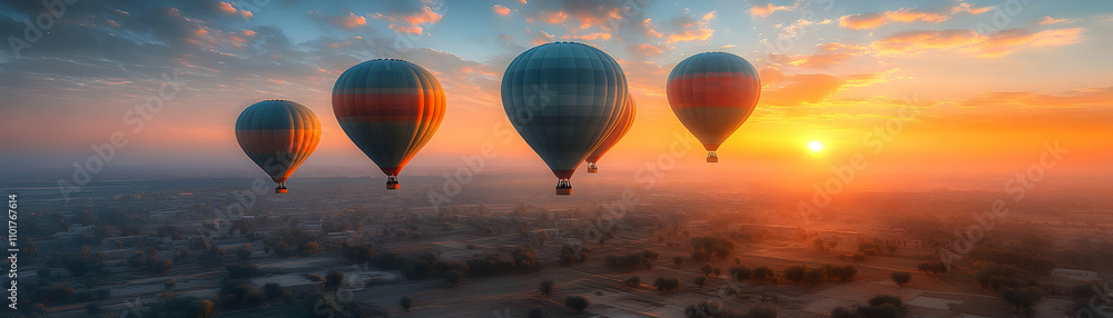 Obraz premium Hot air balloons at sunset.