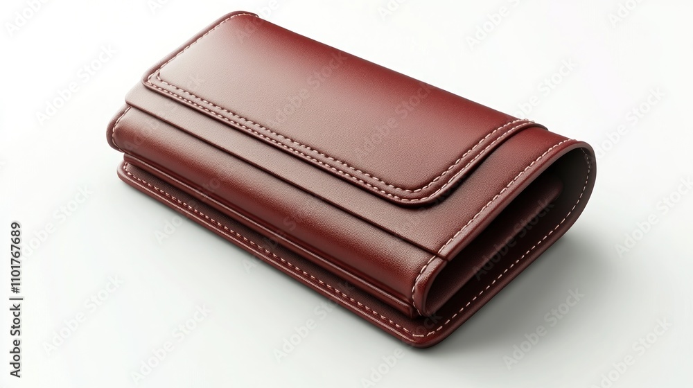 Elegant Brown Leather Wallet Closed On White Background Elegant Brown Leather Wallet Closed On White Background