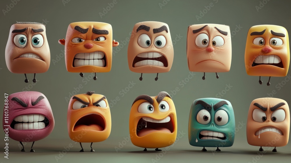 Cubical Characters Displaying Varied Emotional Expressions Cubical Characters Displaying Varied Emotional Expressions
