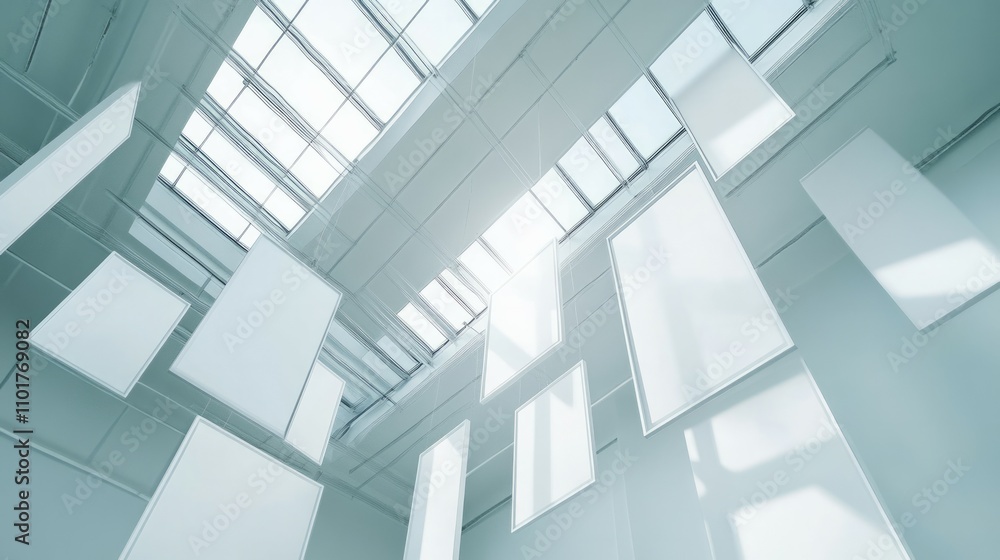 Naklejka premium Art gallery of BLANK White art frames hanging from the ceiling