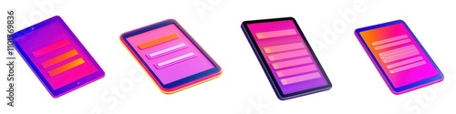 Register Flat Design. Stylized signup form on a floating tablet, glowing buttons and sleek input fields against a gradient background, register signup, modern digital UX