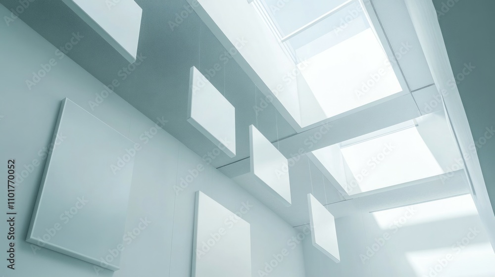 Art gallery of BLANK White art frames hanging from the ceiling Art gallery of BLANK White art frames hanging from the ceiling