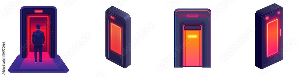 Register Flat Design. Graphic showing seamless access control, with a glowing swipe card and a digital portal opening, register access, high-tech accessibility Register Flat Design. Graphic showing seamless access control, with a glowing swipe card and a digital portal opening, register access, high-tech accessibility
