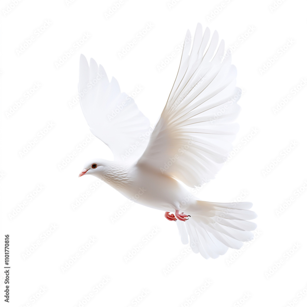 Fototapeta premium A white dove flying. isolated against a white background.