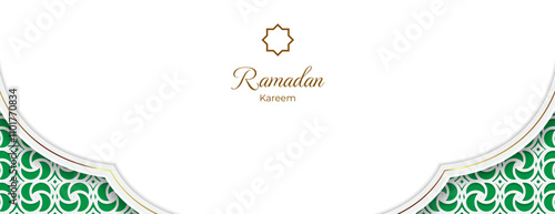 arabic ramadan kareem banner design with green, white and gold. islamic background