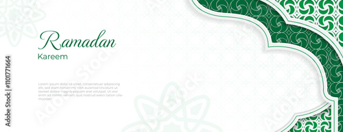 ramadan kareem banner background with green and white. arabic islamic background
