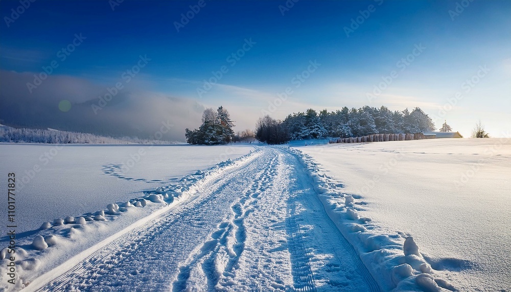 除雪された道路と晴れた空 除雪された道路と晴れた空