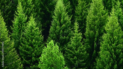 Lush Evergreen Forest with Towering Coniferous Trees in a Serene Woodland Landscape