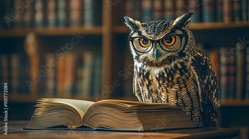 Wallpaper Mural Owl Wearing Glasses Beside an Open Book Torontodigital.ca