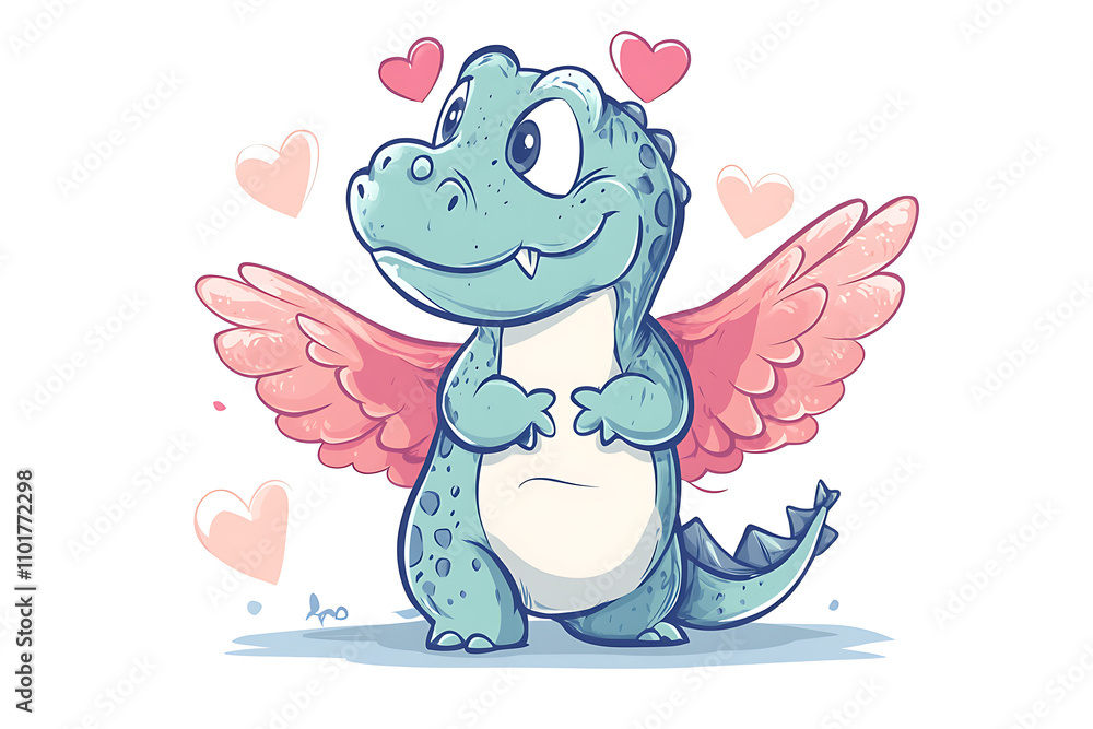 A cute dragon character with wings and hearts, conveying love and affection. A cute dragon character with wings and hearts, conveying love and affection.