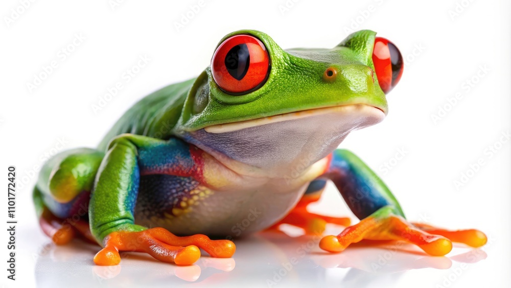 Obraz premium Stunning Red Eyed Tree Frog Isolated on White Background - Vibrant Colors, Nature Photography, Exotic Amphibian, Wildlife Art, Macro Photography, Animal Portrait, Tropical Species