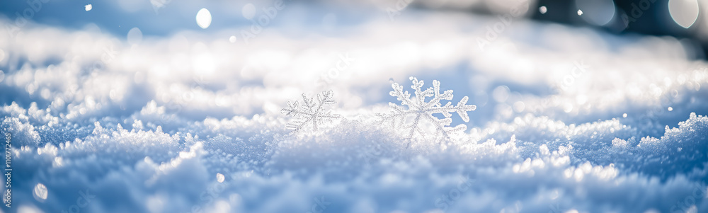 Close-up background of the crystal snowflakes falling on the ground. Winter mood. Close-up background of the crystal snowflakes falling on the ground. Winter mood.