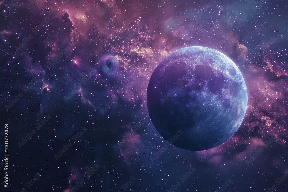 Blue moon in a purple nebula with stars Blue moon in a purple nebula with stars