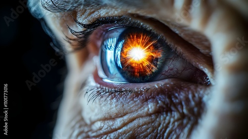 Close Up Eye Lightburst Reflection Epiphany Insight Photo Stock Concept for Ads and Magazines