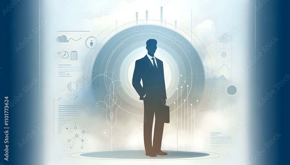 Obraz premium Businessman Silhouette with Abstract Background for Corporate Leadership and Marketing Visuals