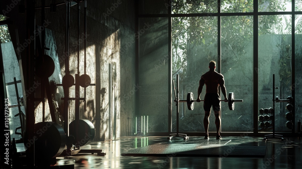 Man weightlifting in a gym high fidelity photography modern fitness environment motivational concept Man weightlifting in a gym high fidelity photography modern fitness environment motivational concept
