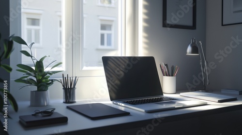 Wallpaper Mural Minimalist home office setup urban environment photography natural light modern design concepts for productivity Torontodigital.ca