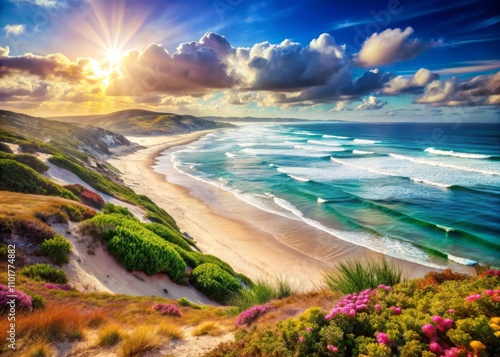 Stunning Double Exposure Photography of Sardinia Bay Beach on a Sunny Afternoon, Capturing the Vibrant Landscape and Serenity of Port Elizabeth, South Africa