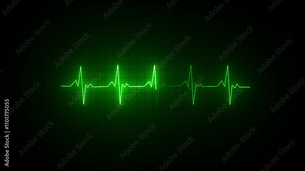 Vibrant neon heartbeat signal animation with glowing pulse on dark