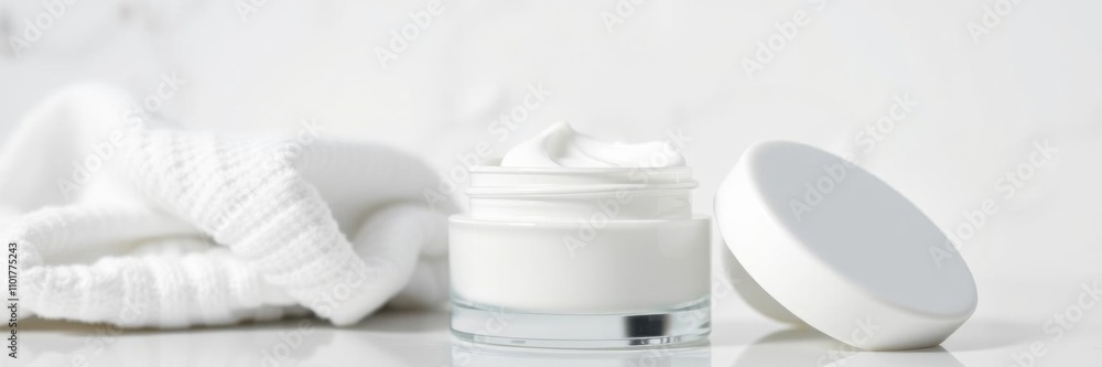 Hygienic white face cream in jar with moisturizer smear isolated on cut out background, cosmetics, product, white color Hygienic white face cream in jar with moisturizer smear isolated on cut out background, cosmetics, product, white color