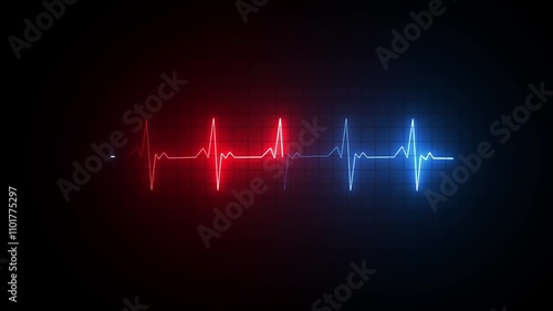 Abstract neon pulse animation with heartbeat signal on black background