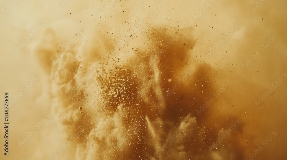 Brown dust cloud explosion, particles flying. Brown dust cloud explosion, particles flying.