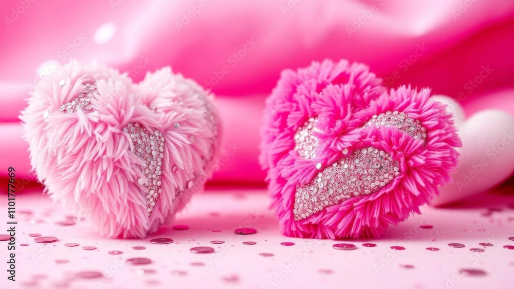 Material toy in form of heart for Valentine's Day celebration with fluffy pink fabric and sparkly sequins, perfect for romantic and festive themed backgrounds, sparkly, toy, fluffy Material toy in form of heart for Valentine's Day celebration with fluffy pink fabric and sparkly sequins, perfect for romantic and festive themed backgrounds, sparkly, toy, fluffy