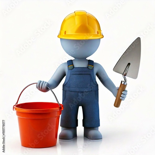 Eine plastische 3D-Figur von einem Mauerer mit Maurerkelle und Eimer.