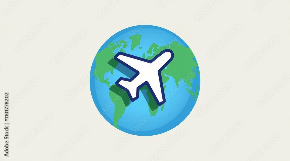 Simple Globe with Plane Icon Representing Travel Simple Globe with Plane Icon Representing Travel