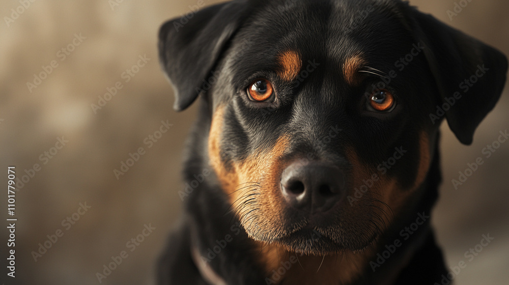 Fototapeta premium Rottweiler Dog Portrait Close up Intense Gaze